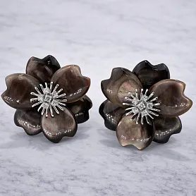 купить Золотые серьги с бриллиантами и перламутром в Москве